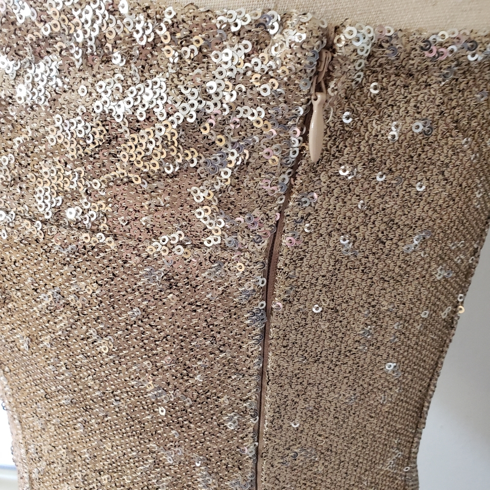 BB Dakota One Shoulder Sequin Mini Bodycon Dress Champagne Size 2 - Picture 4 of 9
